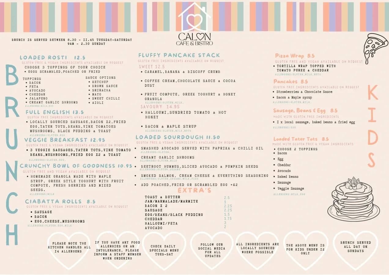 Original printed Calon Brunch and Kids menu sheet